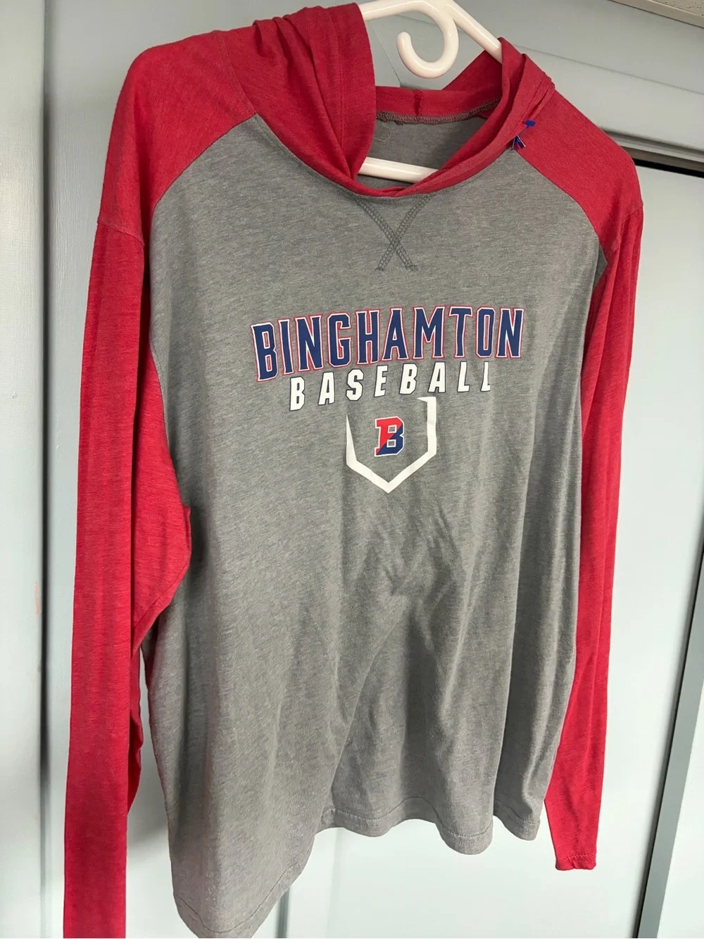 Binghamton baseball long sleeve hooded shirt adult size large